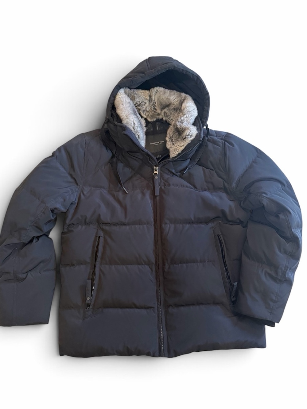 Marc New York Men's Hooded Puffer Jacket with Faux-Fur Trim - Black